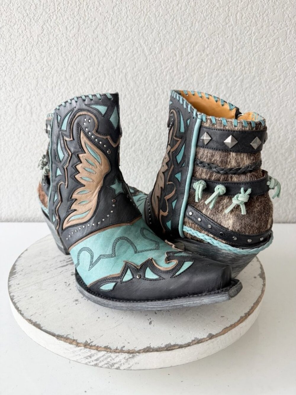 Old Gringo EAGLE FLIGHT Short Cowboy Boots Black Turquoise Womens 12 Snip Toe